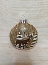 New Deer Winter Woods Christmas Ornament Country Rustic Reindeer Snow Burlap