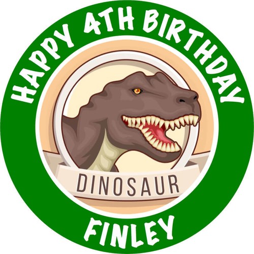 Dinosaur T Rex prehistoric PERSONALISED EDIBLE Icing Cake Wrapper Toppers Round - Picture 8 of 10