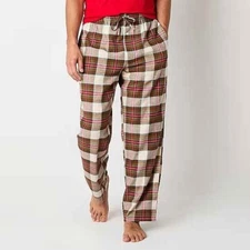 St. John's Bay Men's Flannel Pajama Lounge Sleep Pants X-LARGE Oatmeal Tartan