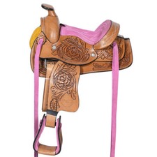 Kids Youth Children Miniature Pony Horse Saddle Leather Pleasure Western Floral