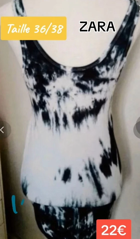 Robe Tee Shirt  Fine Moulante ZARA Noire Et Blanche Femme Taille 38 , M 🖤 - Photo 3/4
