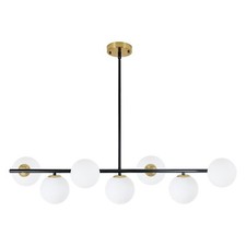7 Lights Modern Sputnik Chandelier Globe White Glass Shade Linear Pendant Light