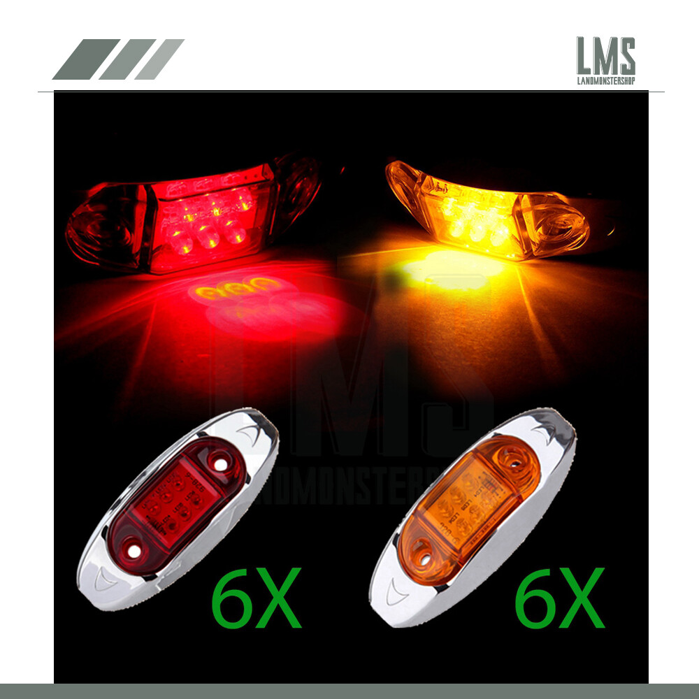 6-Pair Amber Red 4-Inch 6-LED Side Marker Clearance Lights for Trucks RVs Trailers 12V