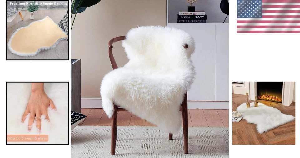 Fluffy White Faux Sheepskin Rug 2x3 ft – Anti-Slip for Living & Nursery Rooms - Image 2 of 4