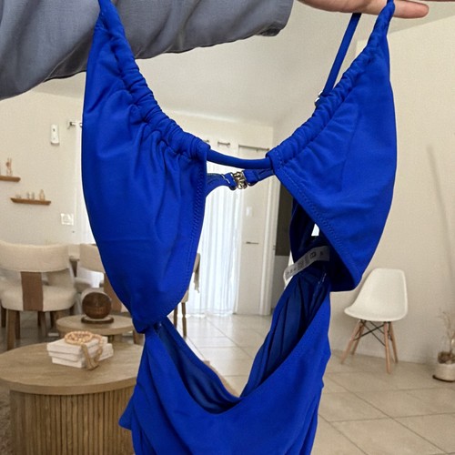 Blooming Jelly Women’s Blue Solid One Piece Swimsuit Adjustable Strap Size M