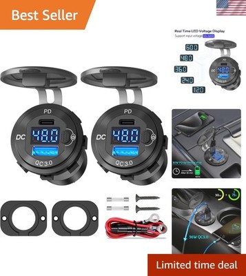Aluminum Car USB Socket Kit - Dual Fast Charging for 12V to 60V Trucks & Ships