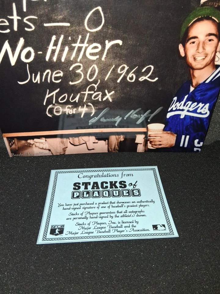Sandy Koufax Brooklyn Dodgers LA Dodgers Autographed 8x10 photo & COA No Hitter - Image 2 of 2