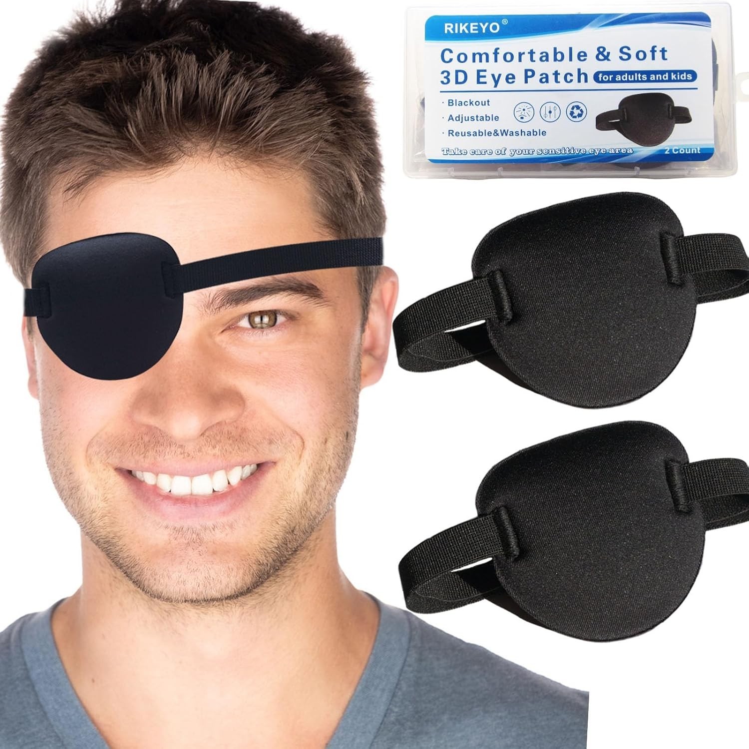 2 Pcs Adjustable Eye Patches for Adults & Kids - Comfortable Lazy Eye Solution