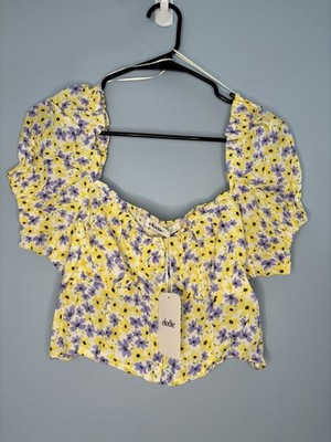 Elodie Cap Ruffle Sleeve Floral Crop Top Womens Size XL Smocked Back Boho NEW