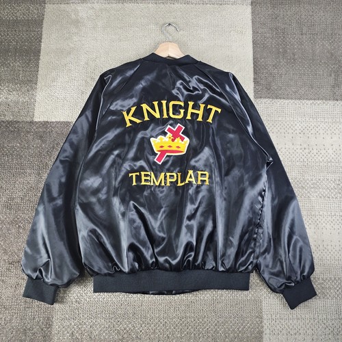 Vintage Knight Templar Satin Bomber Jacket Mens Size XL Black Varsity - Picture 1 of 8