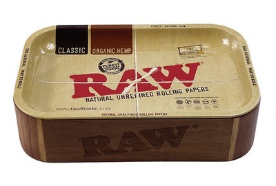 1 x RAW Cache Box, Wooden Storage Box with Metal Rolling Backing