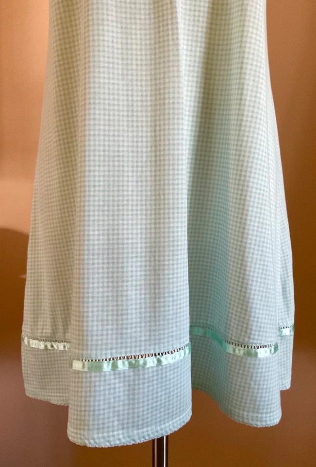 VILLAGER BY LIZ CLAIRBORNE TURQUOISE/BLUE CHECK SHORT NIGHTGOWN SZ M COTTON POLY - Image 4 of 4