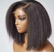 Double drawn Frontal bob wig Yaki straight Inches 12