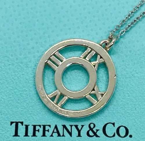 Auth Tiffany & Co. Atlas Open Circle Pendant Necklace W/Original Box From Japan