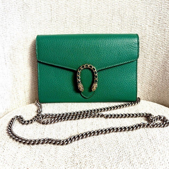 Authentic Gucci Dionysus mini bag emerald green leather silver