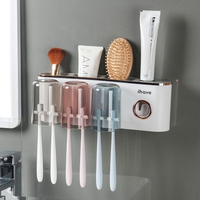 iHave Toothbrush Holders Bathroom Set with Automatic Toothpaste Dispenser, 3
