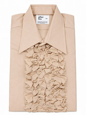 Vintage After Six Taupe Tan Ruffle Tuxedo Shirt S 14 34 Disco Prom Formal