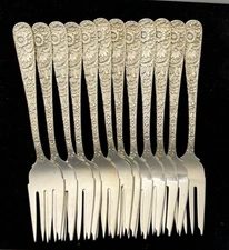 Set 12 KIRK REPOUSSE Sterling SALAD FORKS 6 1/4"  No Monograms