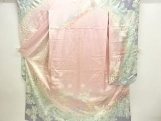 39661# JAPANESE KIMONO / ANTIQUE FURISODE / SILK / FLOWER & BIRD