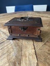 Vintage Wooden Decorative Hinged Trinket/Jewellery Box With Working Lock & Key