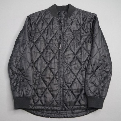 Vintage DC Shoes Skate Hoodie Men Size L Black Full Zip Bomber Jacket Y2K