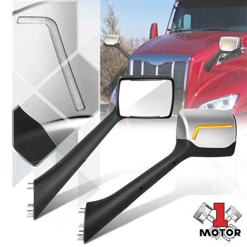 Chrome LED Check Mark Sequential  Hood Side View Mirror for 22-25 Peterbilt 579