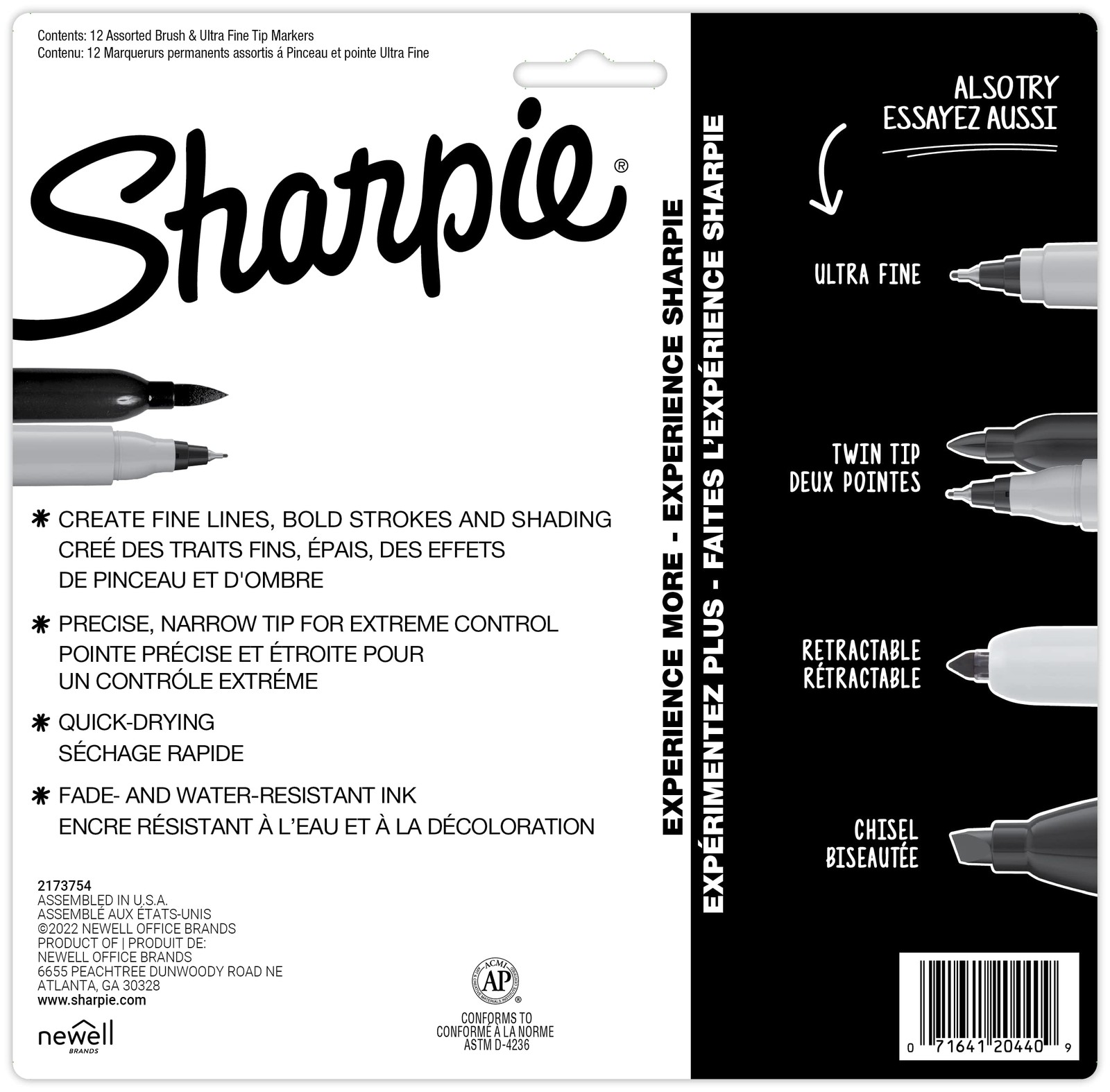 Sharpie Brush Twin Permanent Markers Pack of 12 Assorted Colors Dual Tip