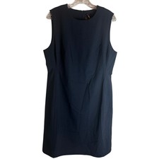 Quince 3D Wool Sleeveless Shift Dress Navy Blue Tollegno Italian Fabric Size 14