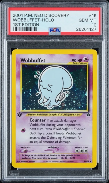 2001 Pokemon TCG Neo Discovery Wobbuffet 16/75 1st Ed Holo Rare PSA 10
