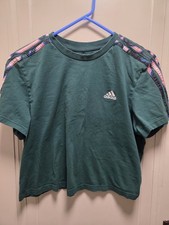 Womens adidas cropped Green Top 3 Stripes Size Medium