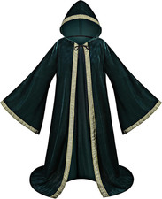 Adult Velvet Hooded Wizard Robe Medieval Renaissance Cloak Halloween Costume