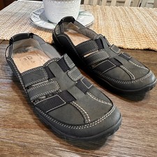 Zapatos sin cordones Clarks Haley Cigüeña Pescador Planos Gris Oscuro y Cuero Negro 8M