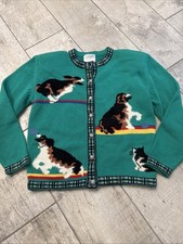 Cárdigan Suéter Susan Bristol Dos Caras Verde Perros y Gatos Talla Pequeña
