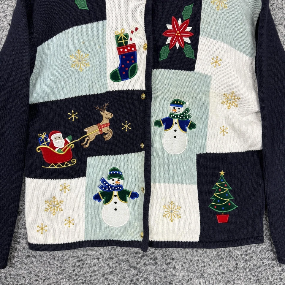 Винтажный рождественский свитер женщин средний кардиган уродливый вышитый 90-х Гонконг - Изображение 3 из 4