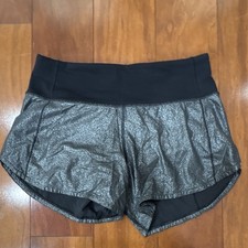 Lululemon Women s Athletic Activewear Shorts S Black Silver Speckled Zip Pocket