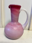 Vintage Peach Blow Pitcher w Milk Glass Handle - Signed - 6 1/2" x 4 1/2" x 5"