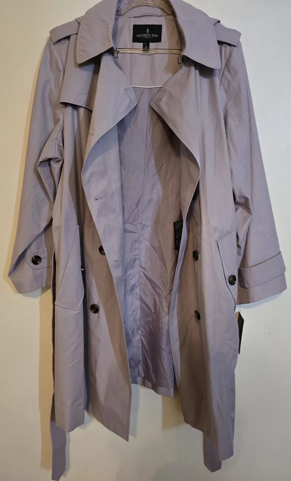 London Fog Lavender Double Breasted Raincoat 2X  NWT Removable Hood Belt Msrp220 - Image 2 of 4