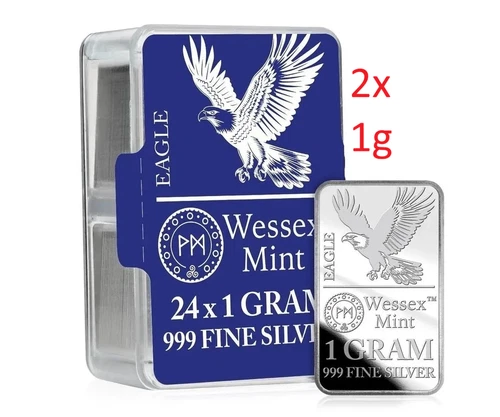 NEW - 2x 1g .999 Fine Silver Eagle Bar 1 Gram Bar - The Wessex Mint - No Reserve