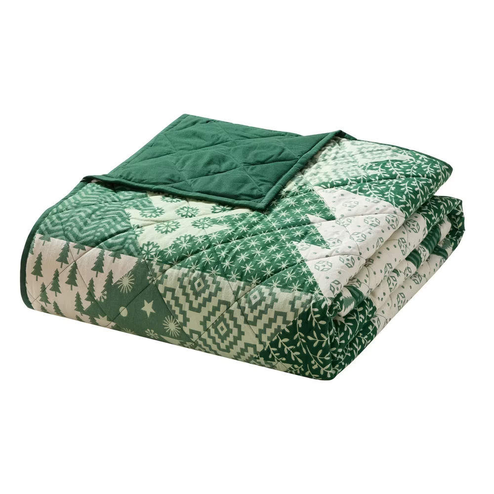 Hallmark King Flannel Tree Print Quilts Green