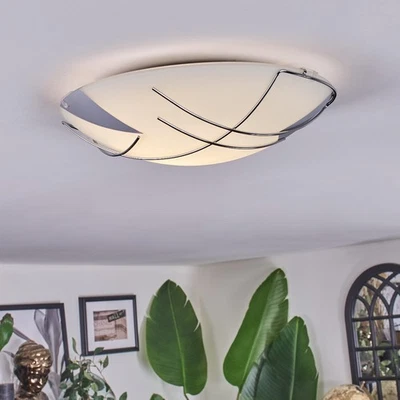 HOFSTEIN Landhaus Deckenleuchte Weiß Glas E27 Deckenlampe für Wohnzimmer Schlafzimmer