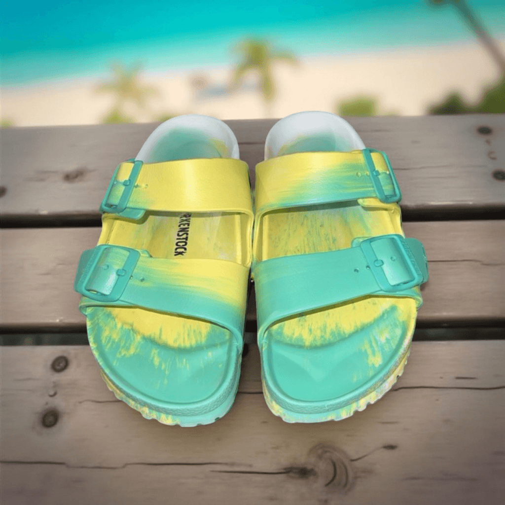 Birkenstock Yellow Green Tie Dye Arizona Eva Double Buckle Sandal Size 40 US 10