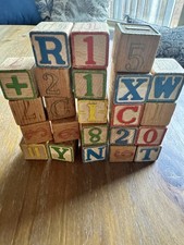 Vintage Lot of 15 Wooden Alphabet Building Blocks Children's Letter Number 1.25"