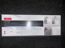 Delta Flynn 3 Piece Bath Set Towel Bar Ring Toilet Paper Holder Brushed Nickel