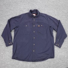 Wrangler Riggs Workwear Shirt Mens XL Blue Twill Long Sleeve Button Up Heavy