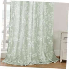 Sage Green Floral Sheer Curtains Privacy with Light W52 X L90, 2 Panels