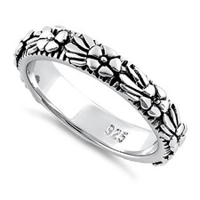 925 Sterling Silver Plumeria Flower Eternity Band