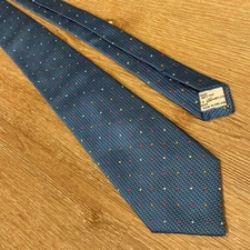 Turnbull & Asser London Handmade 100% Silk Tie Blue Polka Dot Made in England