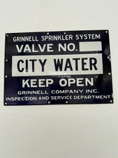 Vintage Metal Sign City Water Valve Grinnell Company Sprinkler System 9x13