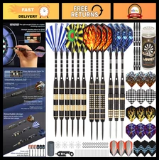 Professional Steel Tip Darts Set - 20g, 24g, 26g with Aluminum Shafts & Extra Fl