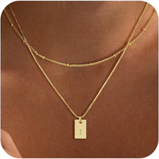 Gold Initial Necklaces for Women, 14K Gold Plated A-Z Letter Layered Pendant Nec